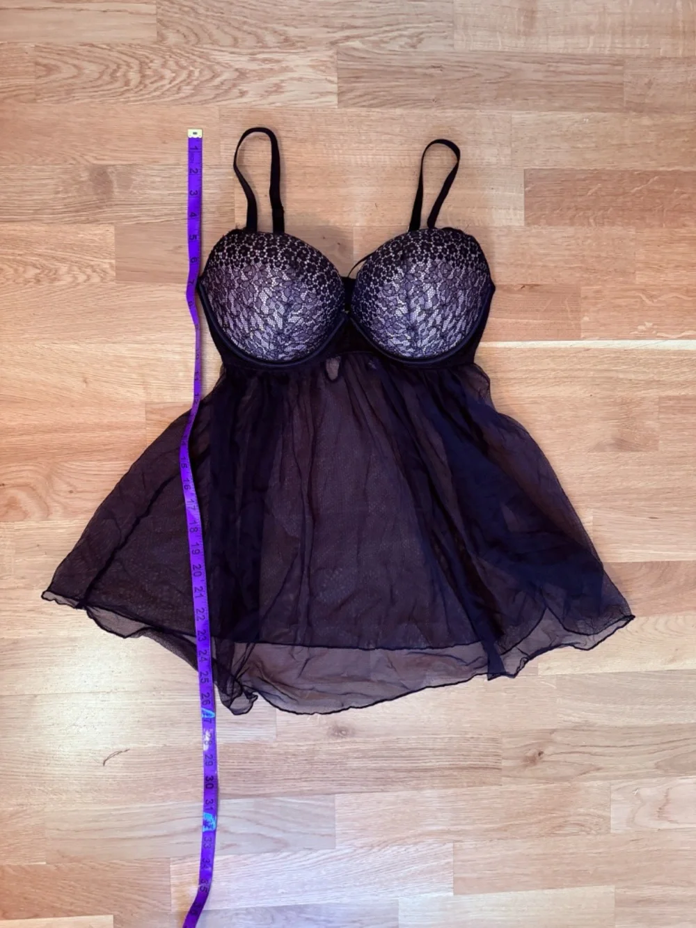 Victoria's Secret Black Lace Push-Up Babydoll Chemise Sheer Mesh Underwire 36D - Picture 8 of 10